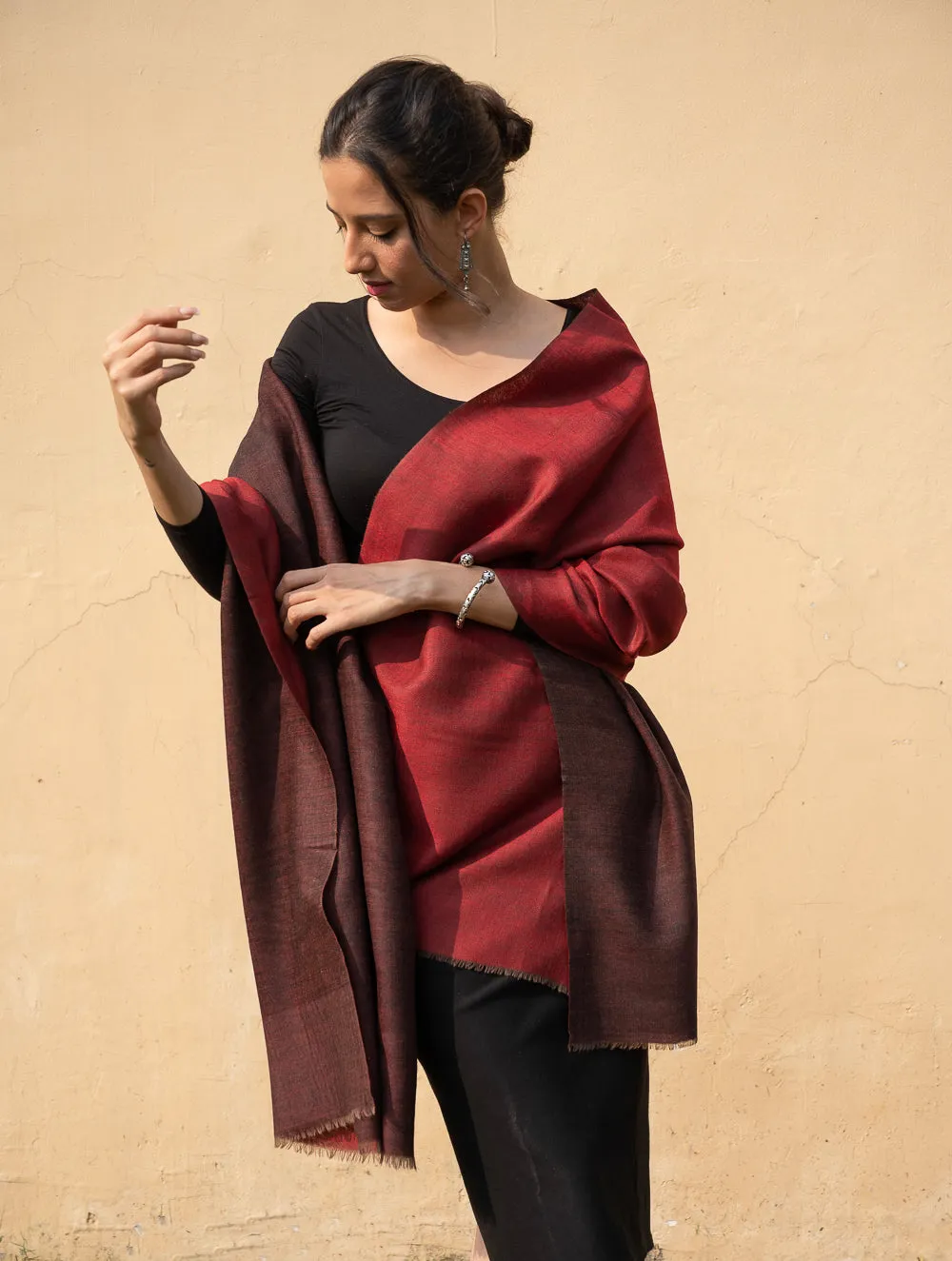 Exclusive Reversible Soft Kashmiri Wool Stole - Brown & Maroon