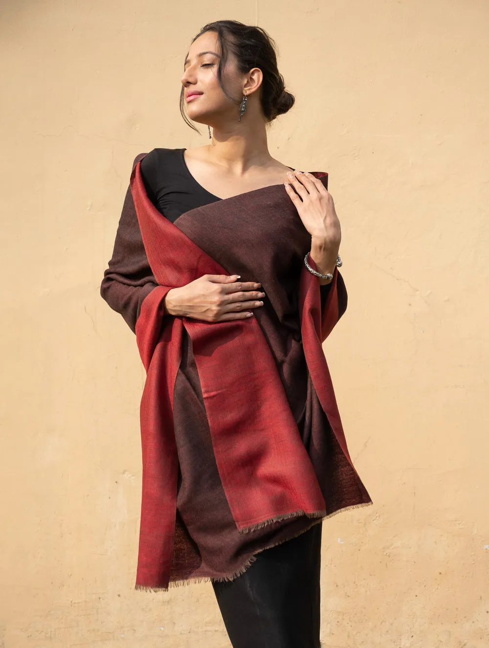 Exclusive Reversible Soft Kashmiri Wool Stole - Brown & Maroon