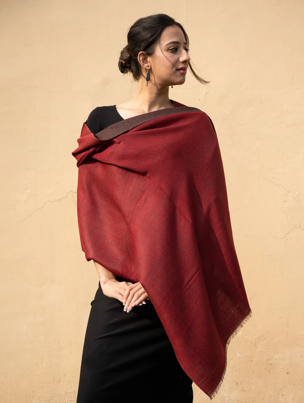 Exclusive Reversible Soft Kashmiri Wool Stole - Brown & Maroon