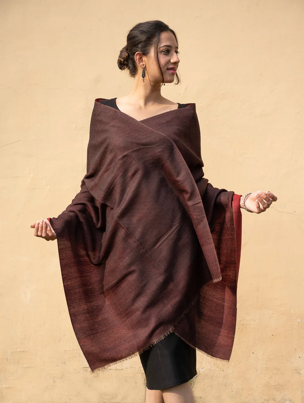 Exclusive Reversible Soft Kashmiri Wool Stole - Brown & Maroon