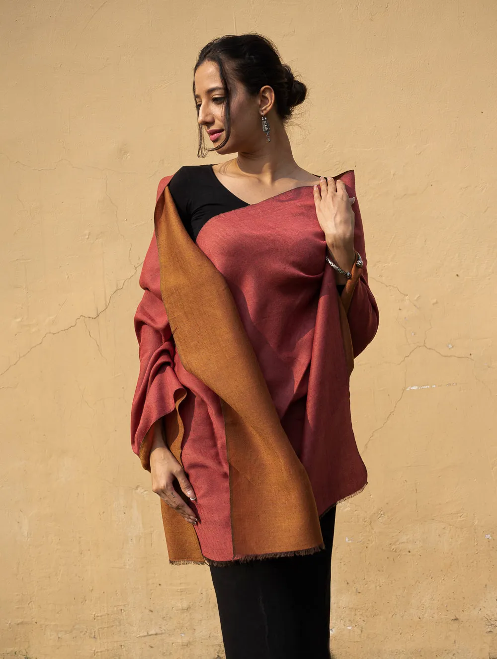 Exclusive Reversible Soft Kashmiri Wool Stole - Pale Orange & Dark Peach