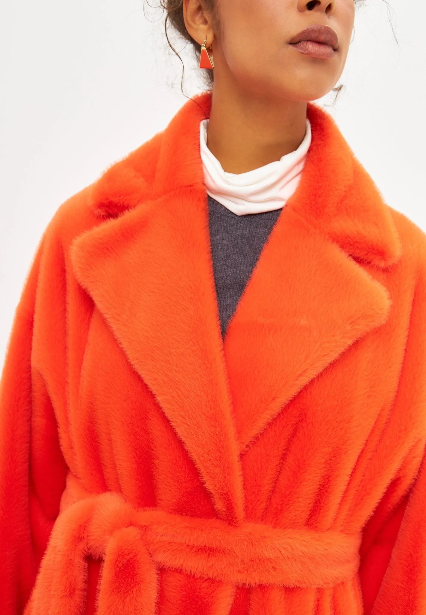 Faux Fur Long Winter Coat - Orange