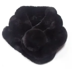 Faux Fur Pompom Scarf Black