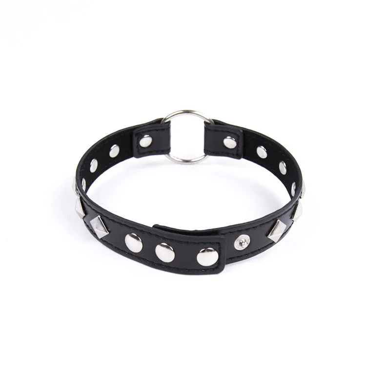 Faux Leather Fetish Collar with Diamond Rivets