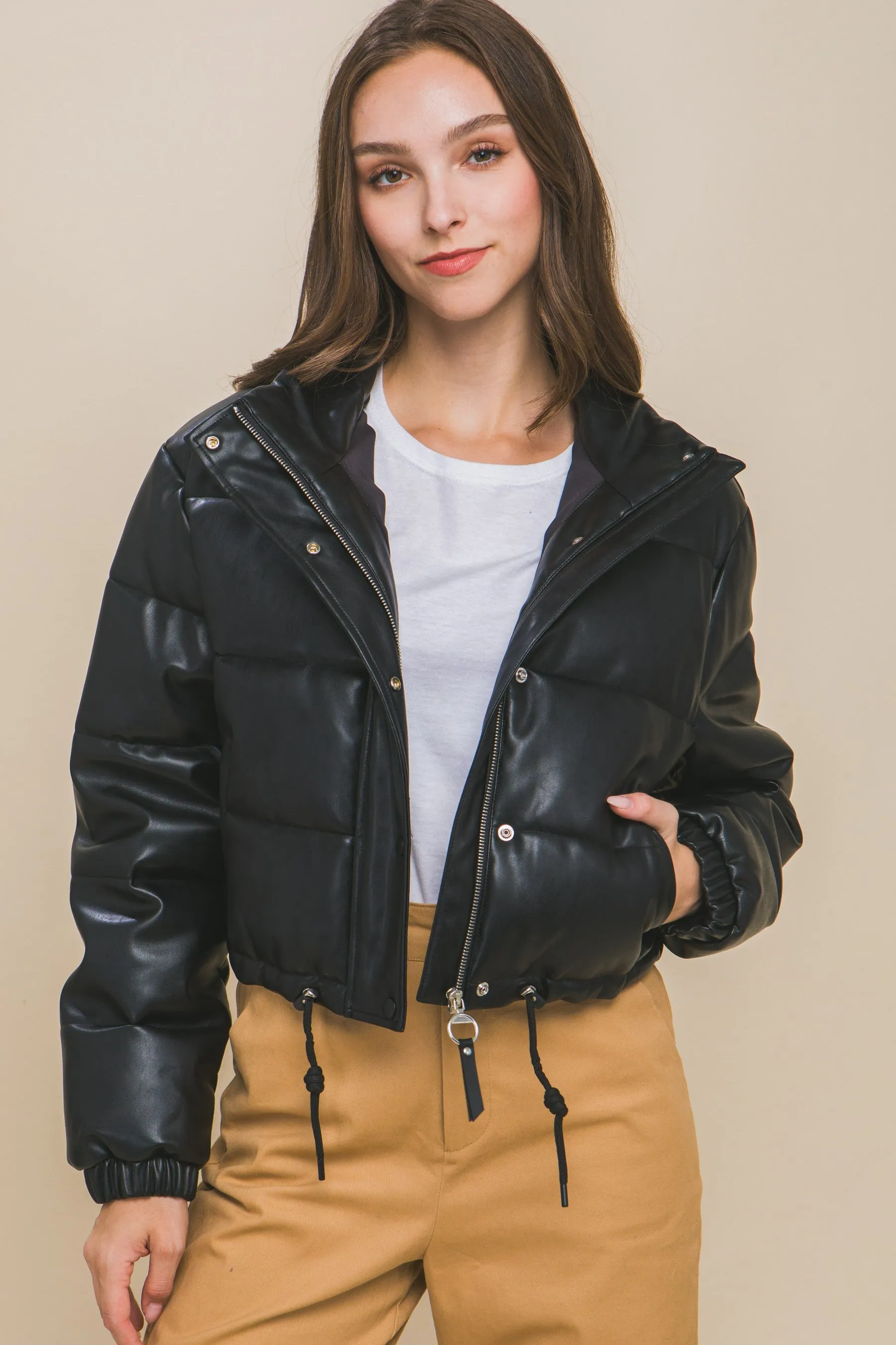 Faux Leather Puffer Jacket