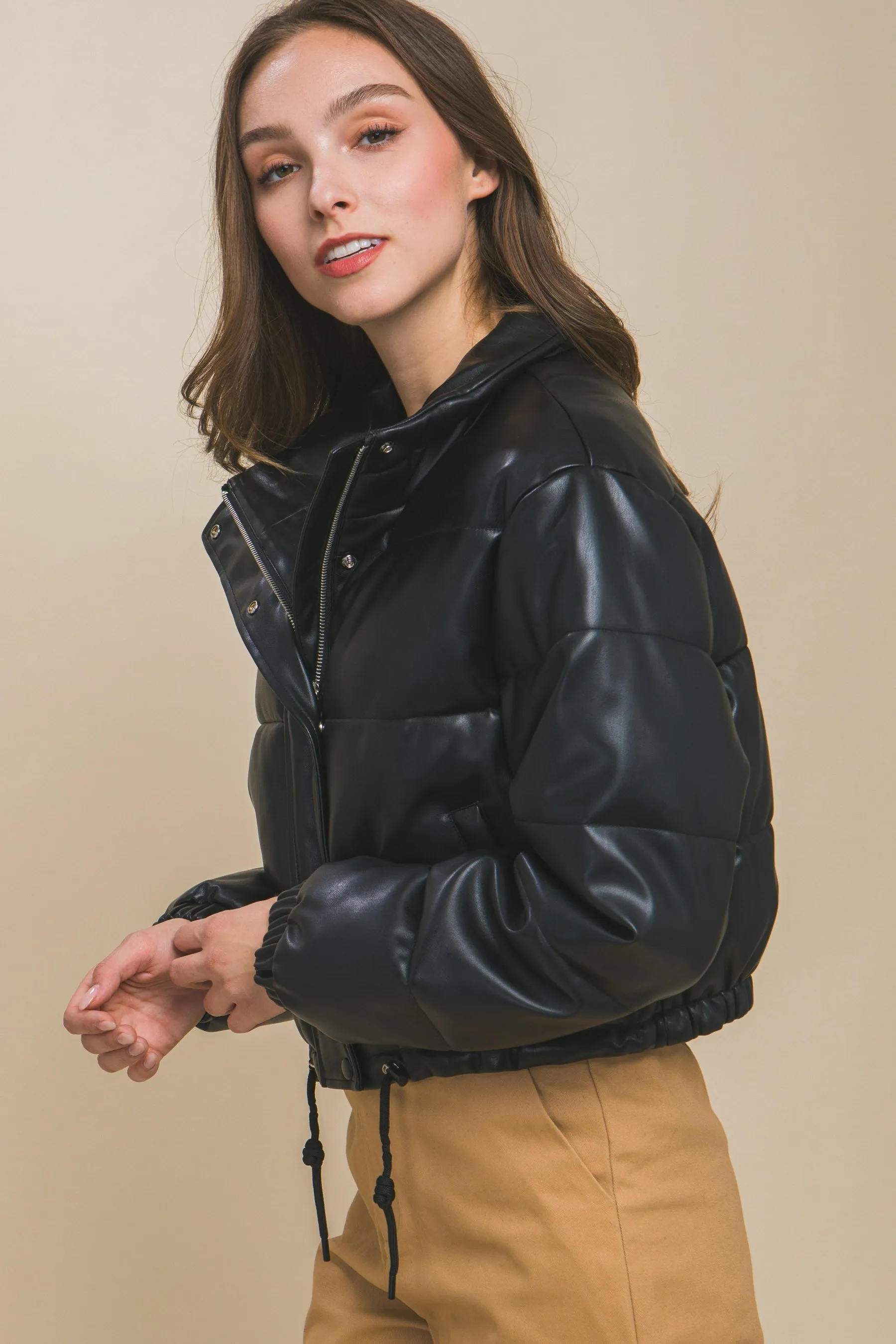 Faux Leather Puffer Jacket