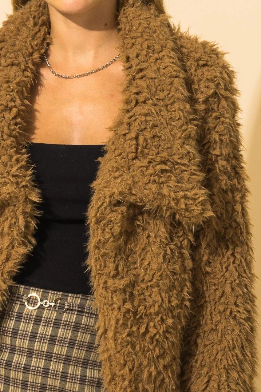 FINAL SALE Brown Sugar Shawl Collar Faux Fur Blazer