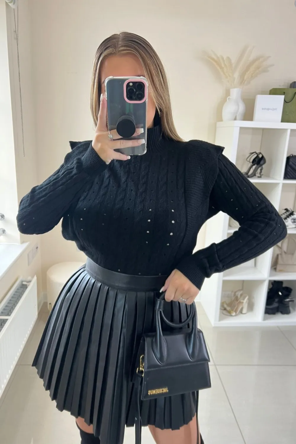 Fiona black frill front knitted sweater