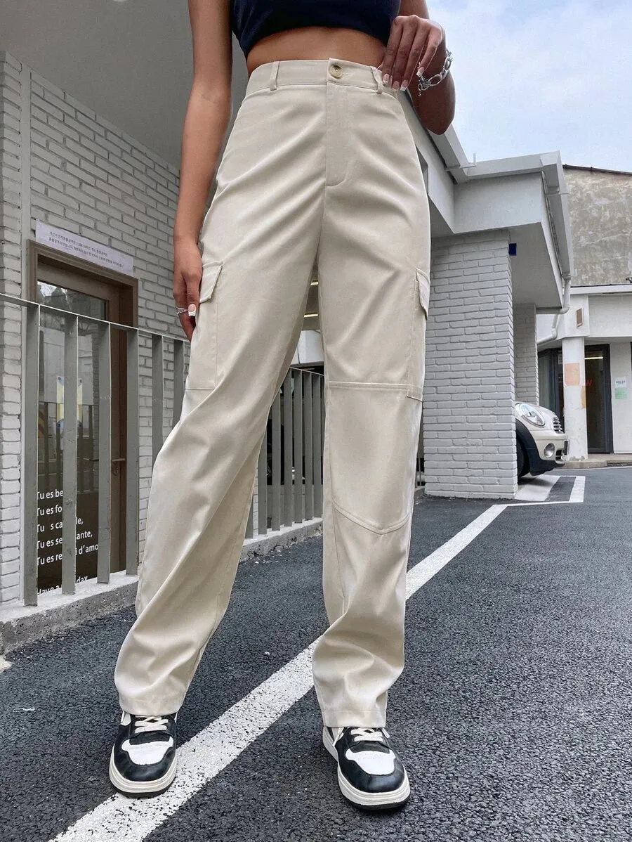 Flap Pocket Side Straight Leg Pants