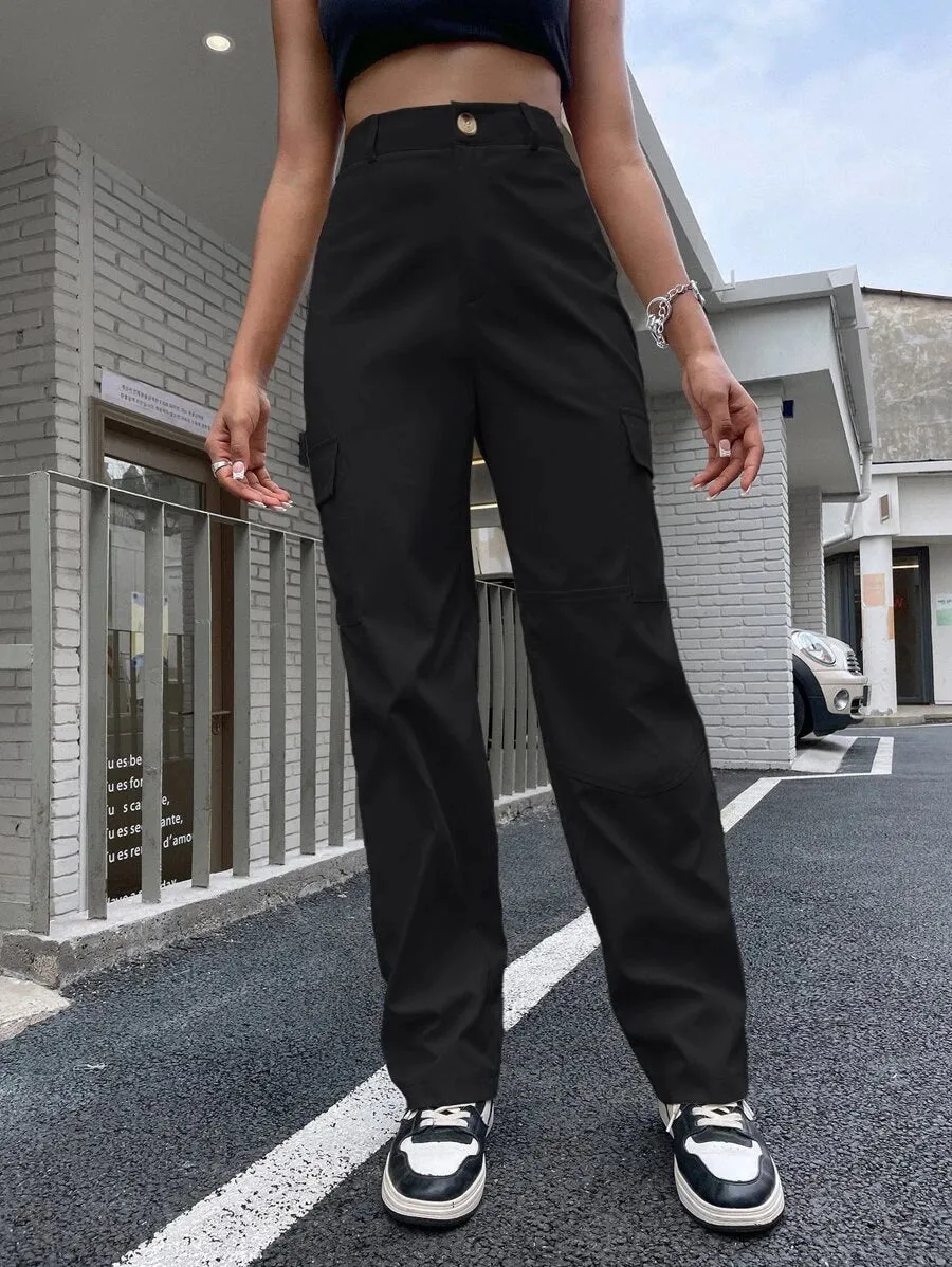 Flap Pocket Side Straight Leg Pants