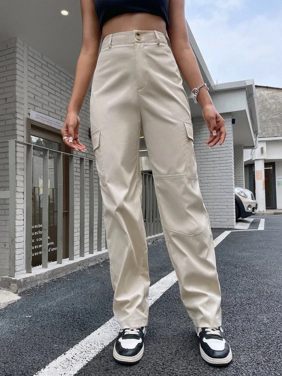 Flap Pocket Side Straight Leg Pants