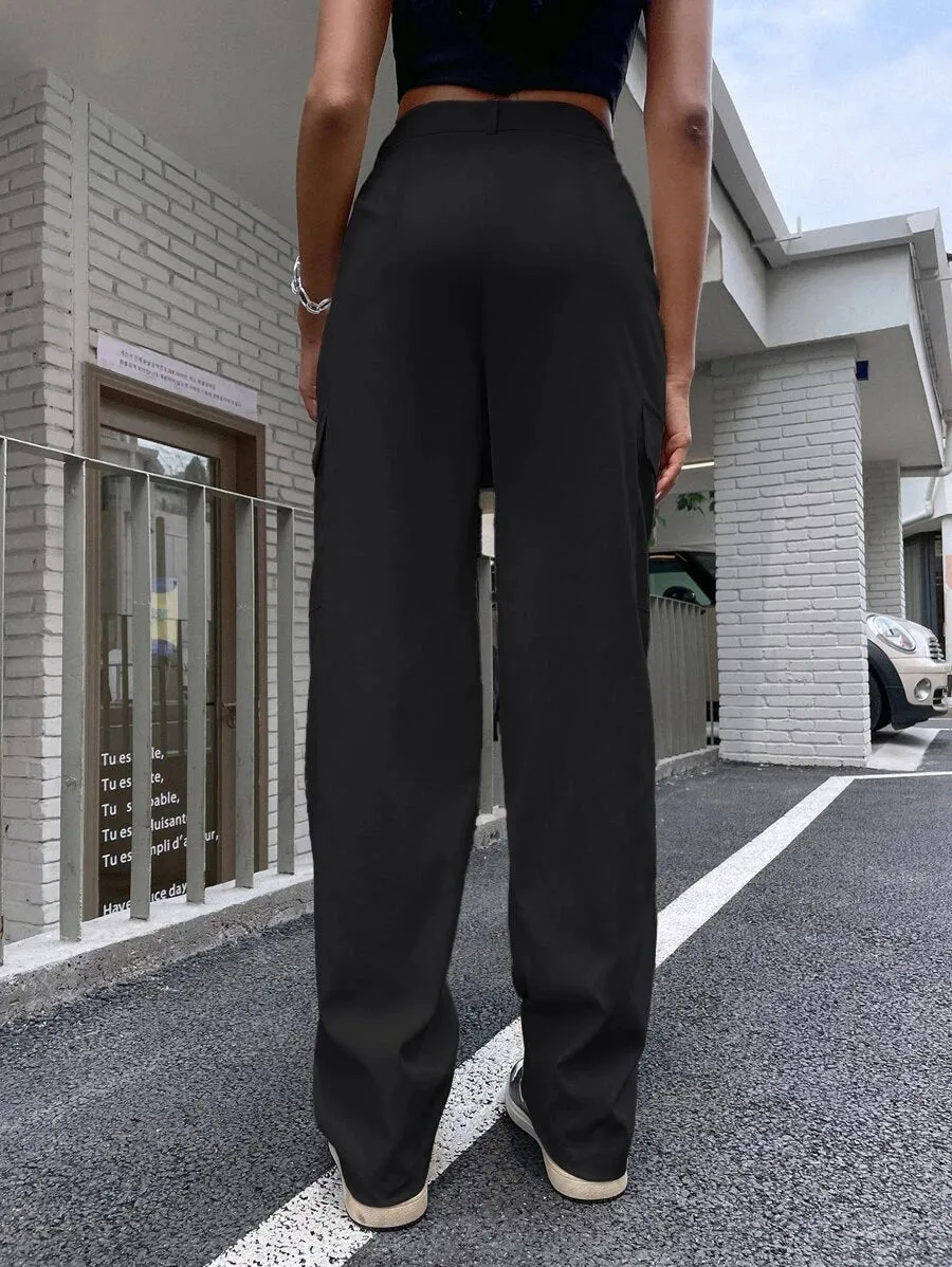 Flap Pocket Side Straight Leg Pants