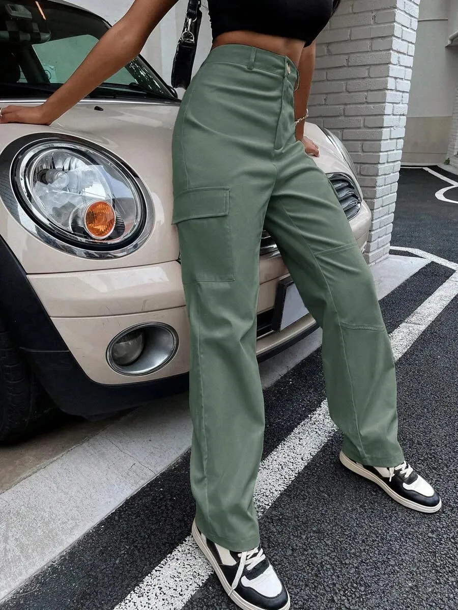 Flap Pocket Side Straight Leg Pants