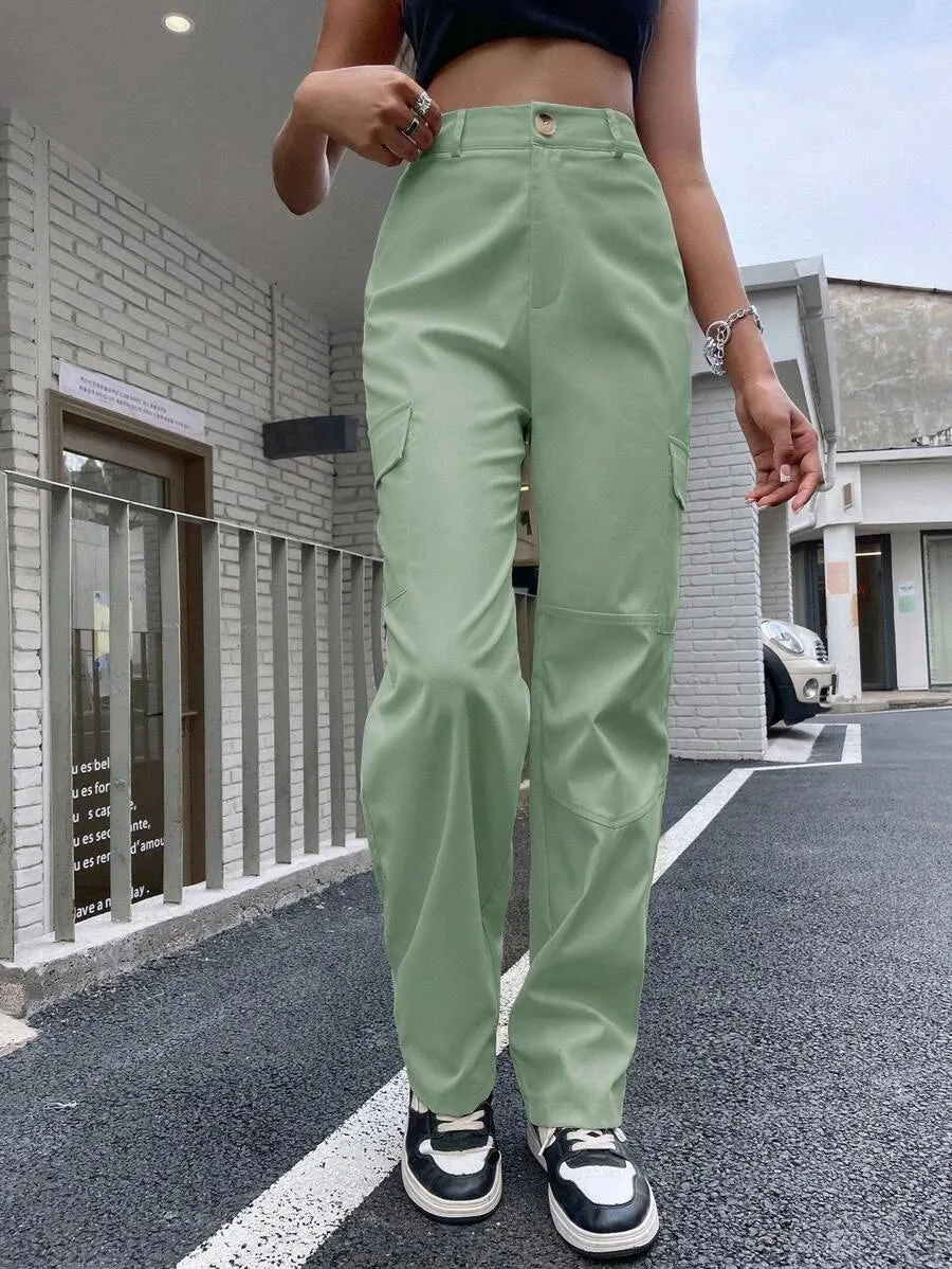 Flap Pocket Side Straight Leg Pants