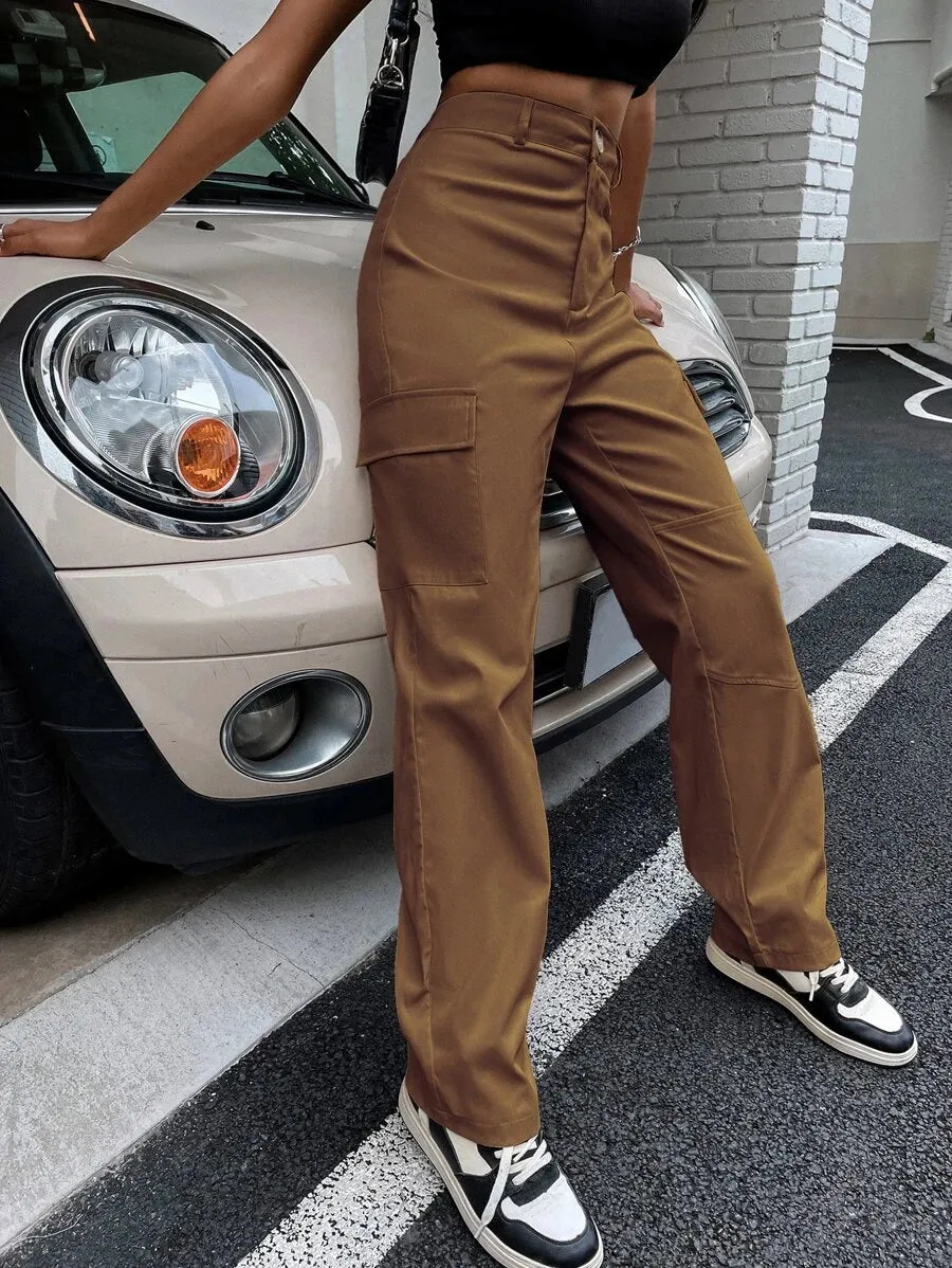 Flap Pocket Side Straight Leg Pants