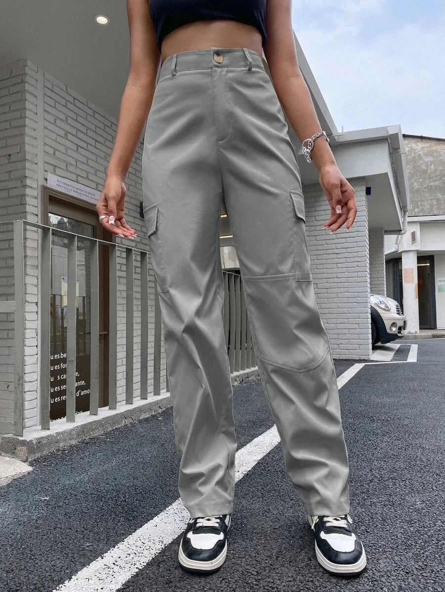 Flap Pocket Side Straight Leg Pants