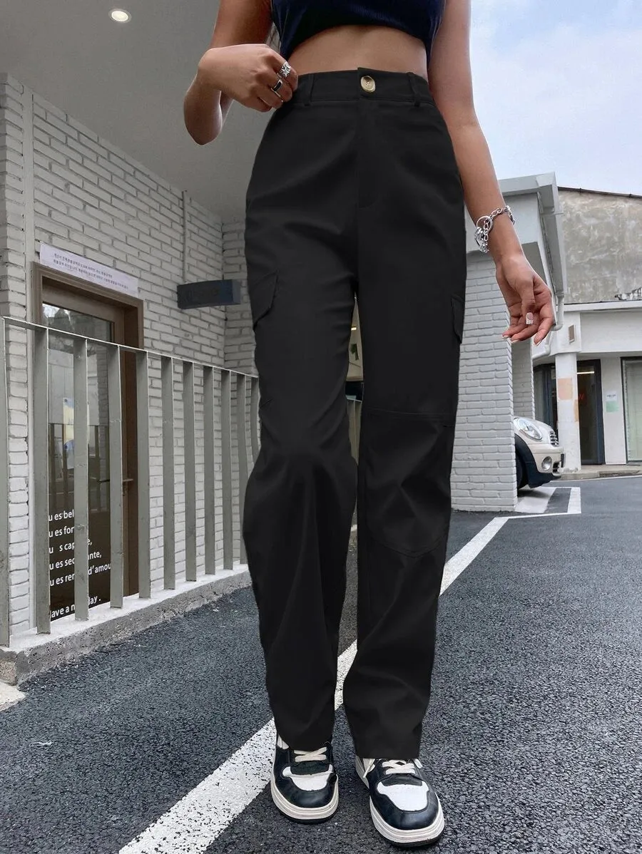 Flap Pocket Side Straight Leg Pants