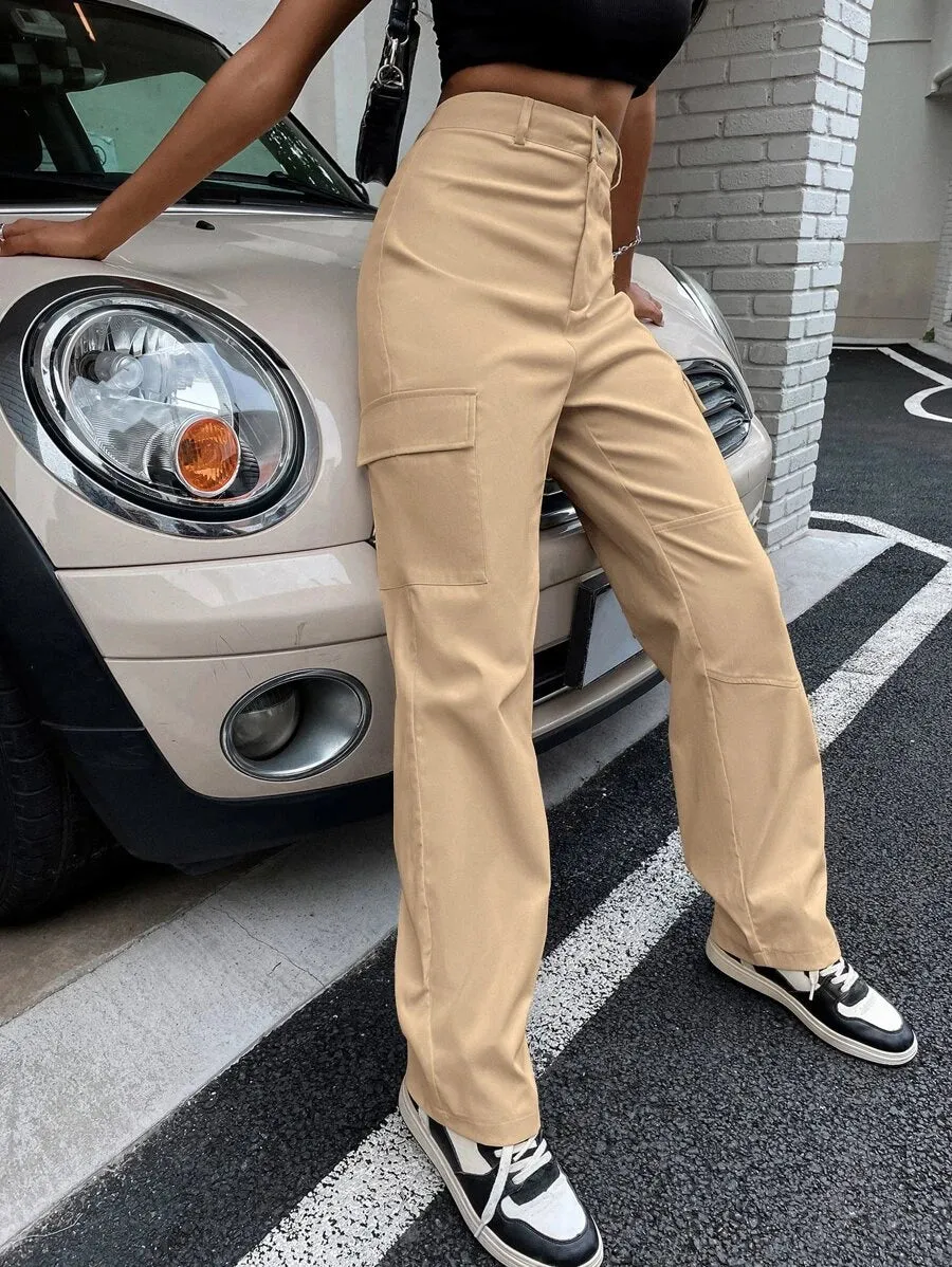 Flap Pocket Side Straight Leg Pants