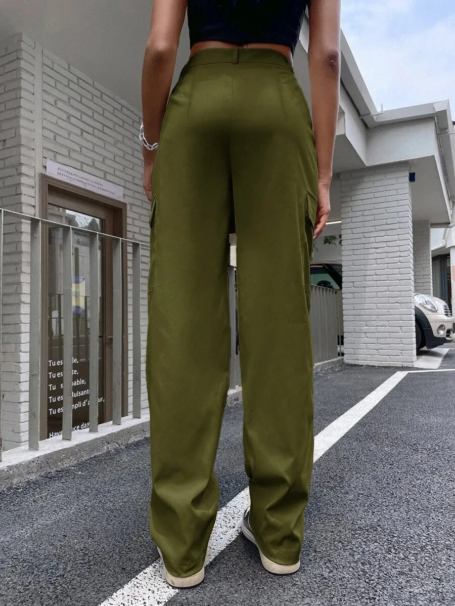 Flap Pocket Side Straight Leg Pants