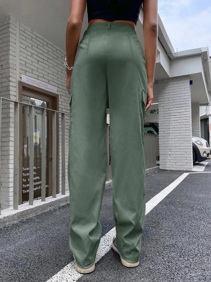 Flap Pocket Side Straight Leg Pants