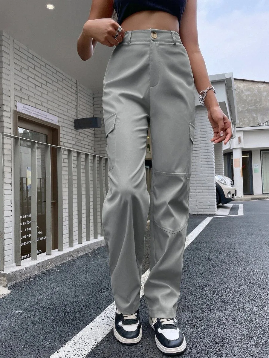 Flap Pocket Side Straight Leg Pants