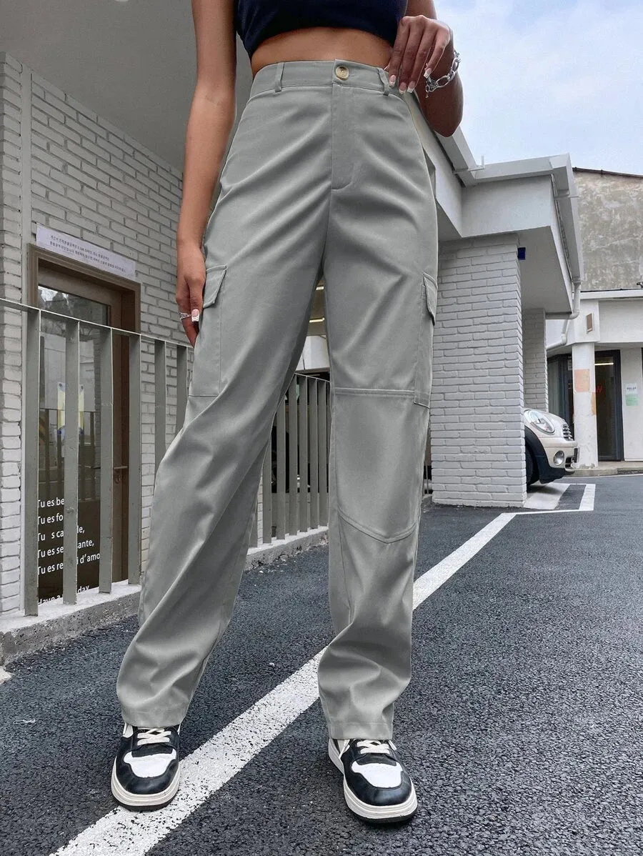 Flap Pocket Side Straight Leg Pants