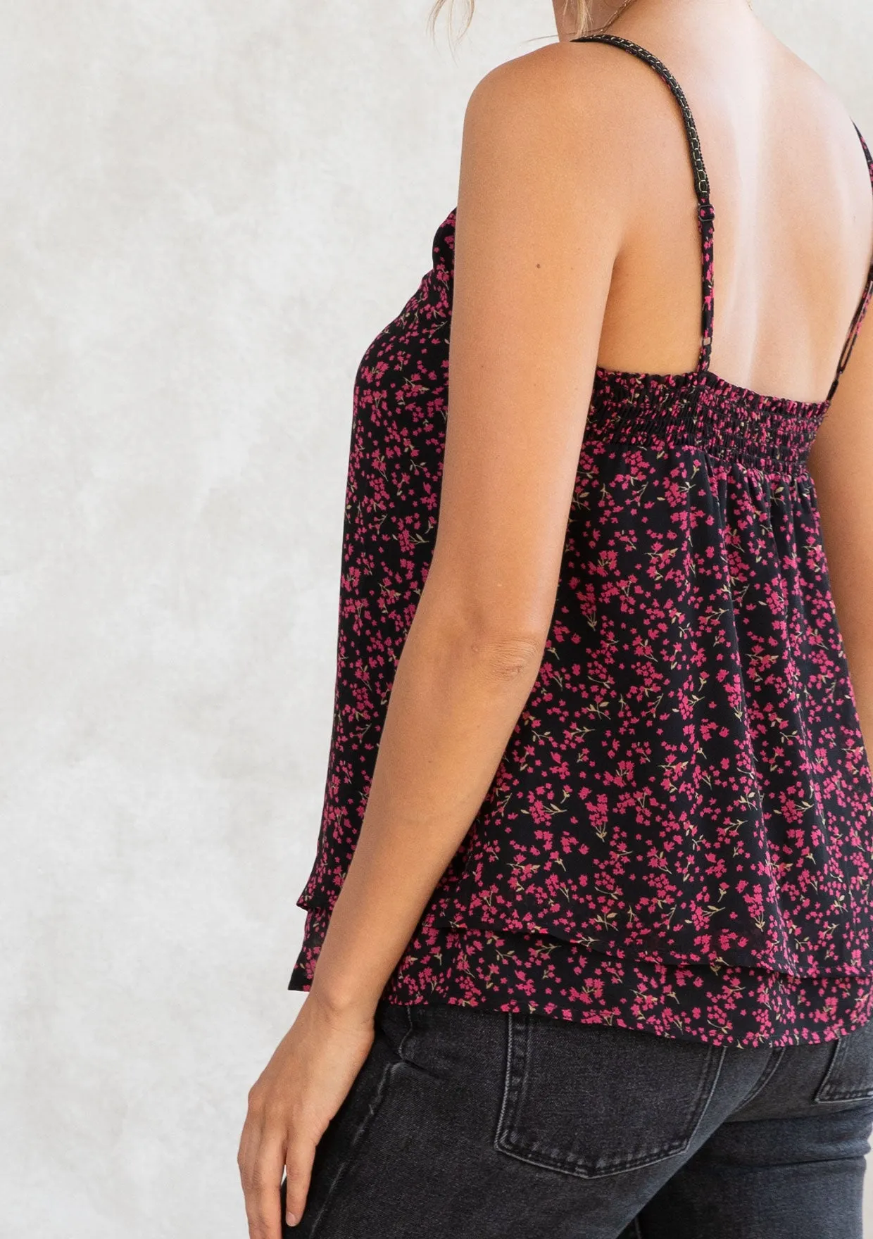 Floral Chiffon Double Layer Spaghetti Strap Top