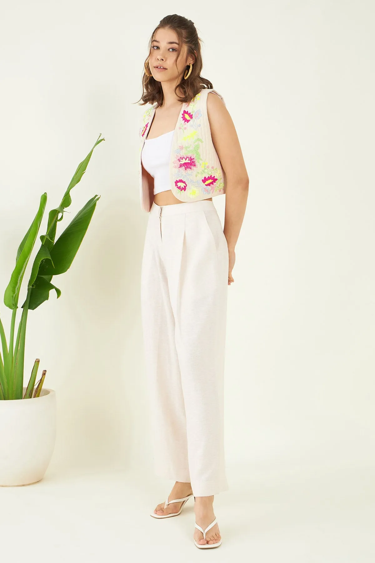 Floral Linen Jacket & Pants Set