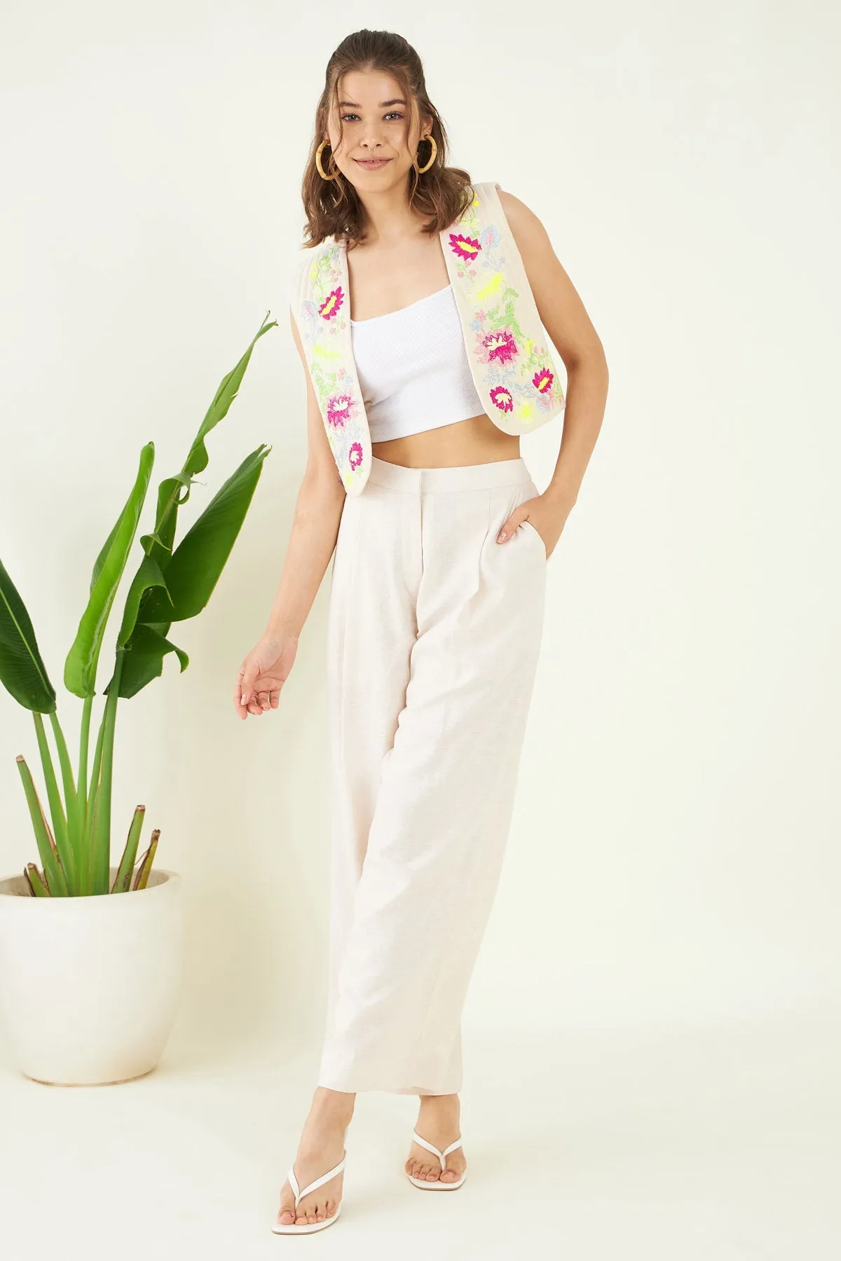 Floral Linen Jacket & Pants Set