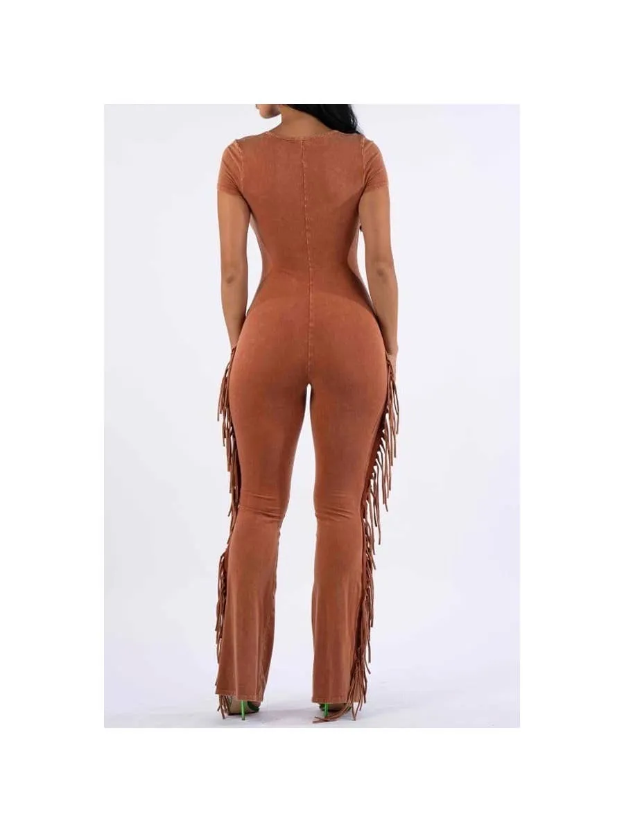 Free Spirited Fringe Jumpsuit (Olive)