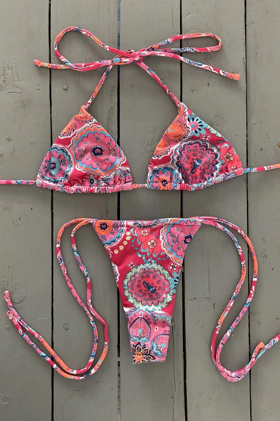 Fuchsia Print Triangle Bikini Top