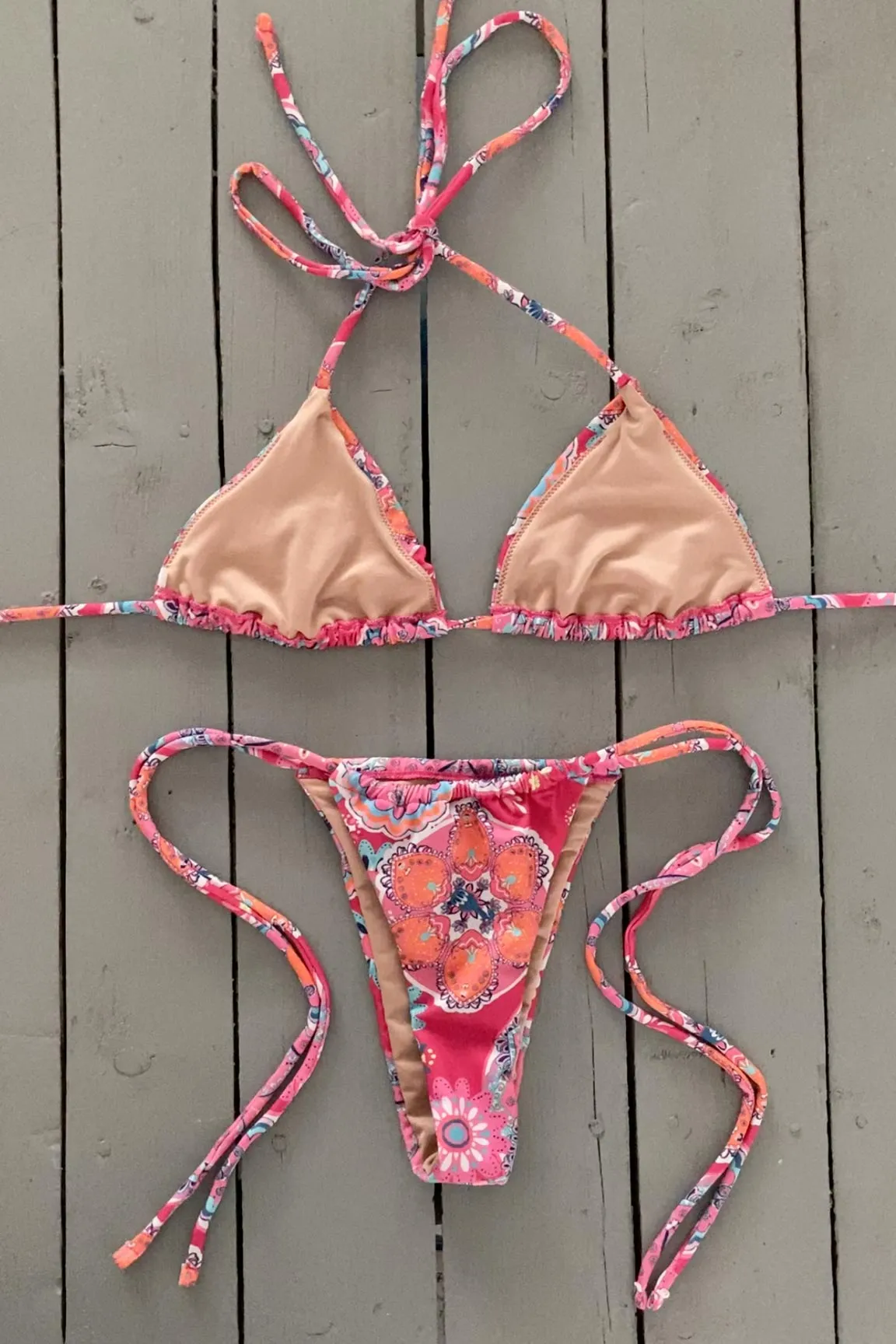 Fuchsia Print Triangle Bikini Top