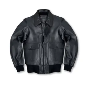 G2 Bomber Pilot Style Moto Biker Black Military Leather Jacket Mens