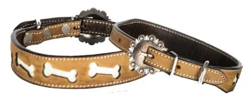 Genuine leather dog collar with dog bone design