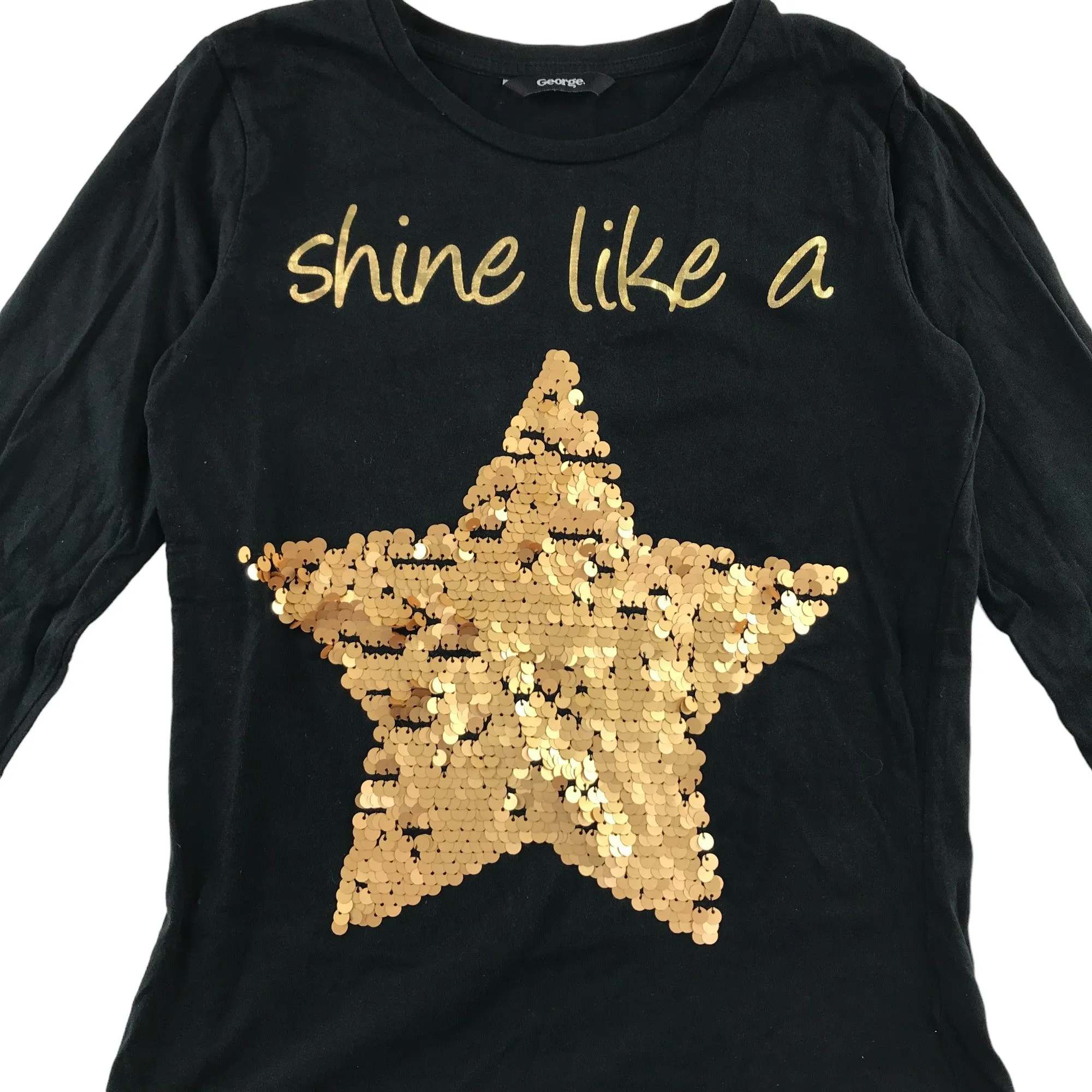 George t-shirt 10-11 years black long sleeve sequin star