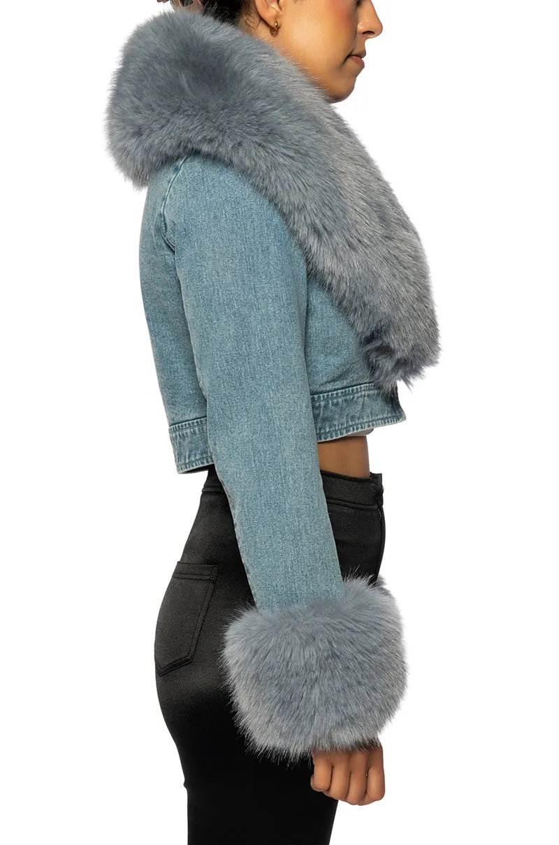 GISELE-DENIM FAUX FUR JACKET