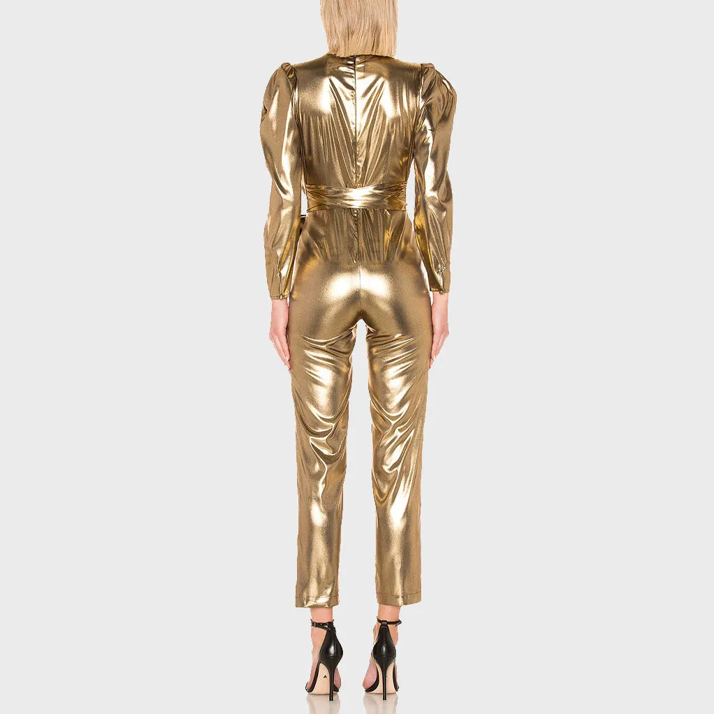 Gold Metallic Faux Leather Christmas Jumpsuit