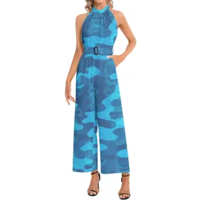 Gorilla Camo Halter Neck Buckle Belted Jumpsuit