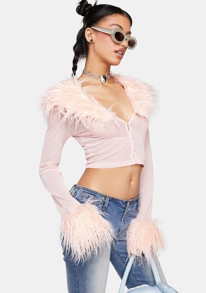 Gostosa Sheer Fur Collar Cardigan