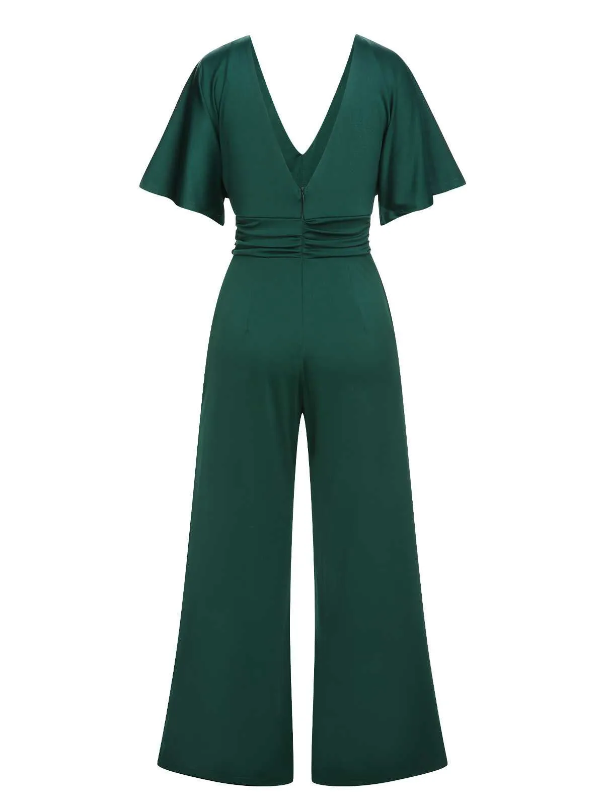 Green 1960s V-Neck High Waist Wide-Leg Jumpsuit