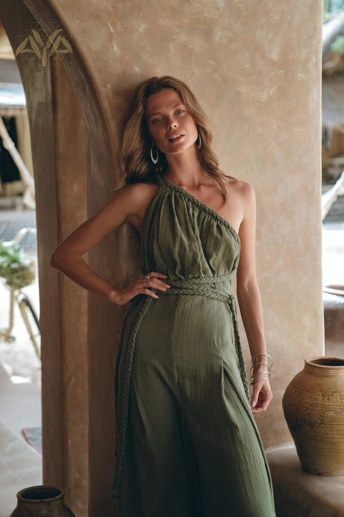 Green Braided Belted Jumpsuit • Overalls for Women • Apron Dress