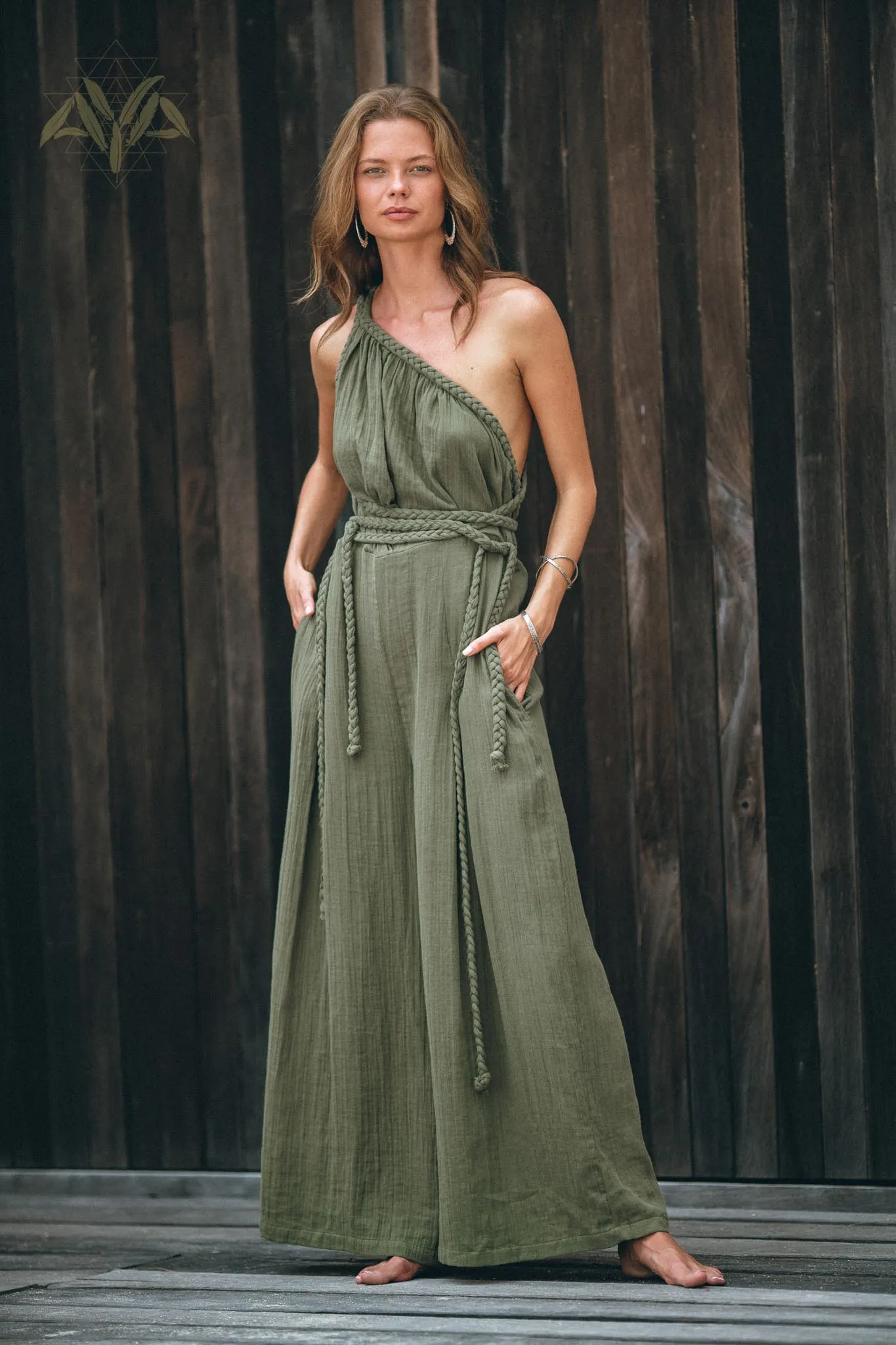 Green Braided Belted Jumpsuit • Overalls for Women • Apron Dress