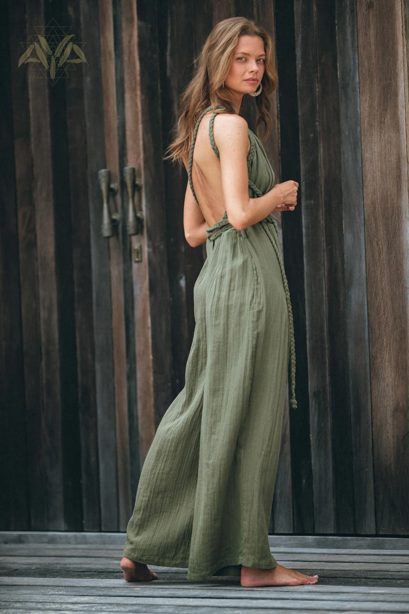 Green Braided Belted Jumpsuit • Overalls for Women • Apron Dress