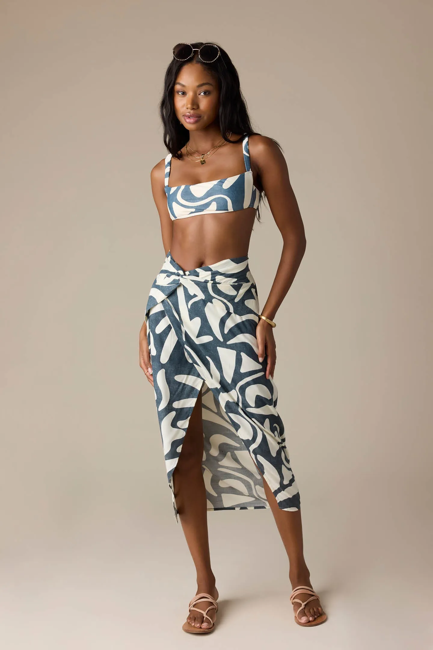 GRETCHEN BEACH HUT GEO KNOT WRAP MIDI SKIRT