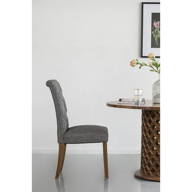 Grey Buttoned Back Armless Dining Chairs Set of 2