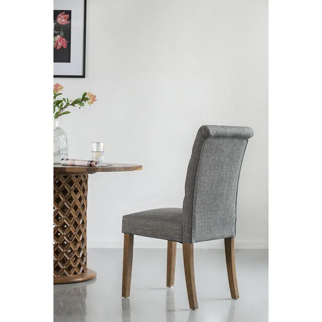 Grey Buttoned Back Armless Dining Chairs Set of 2