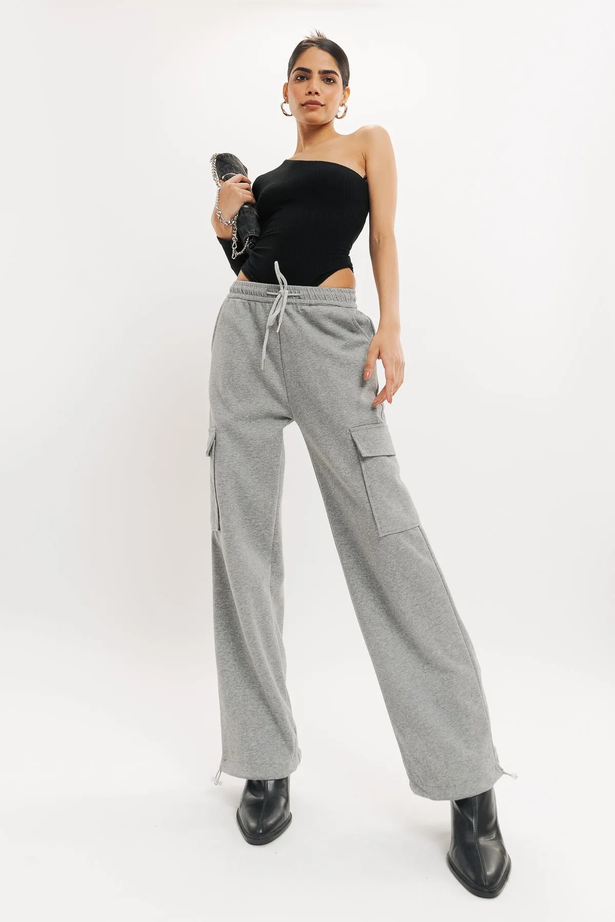 Grey Wide Leg Cargo Trouser