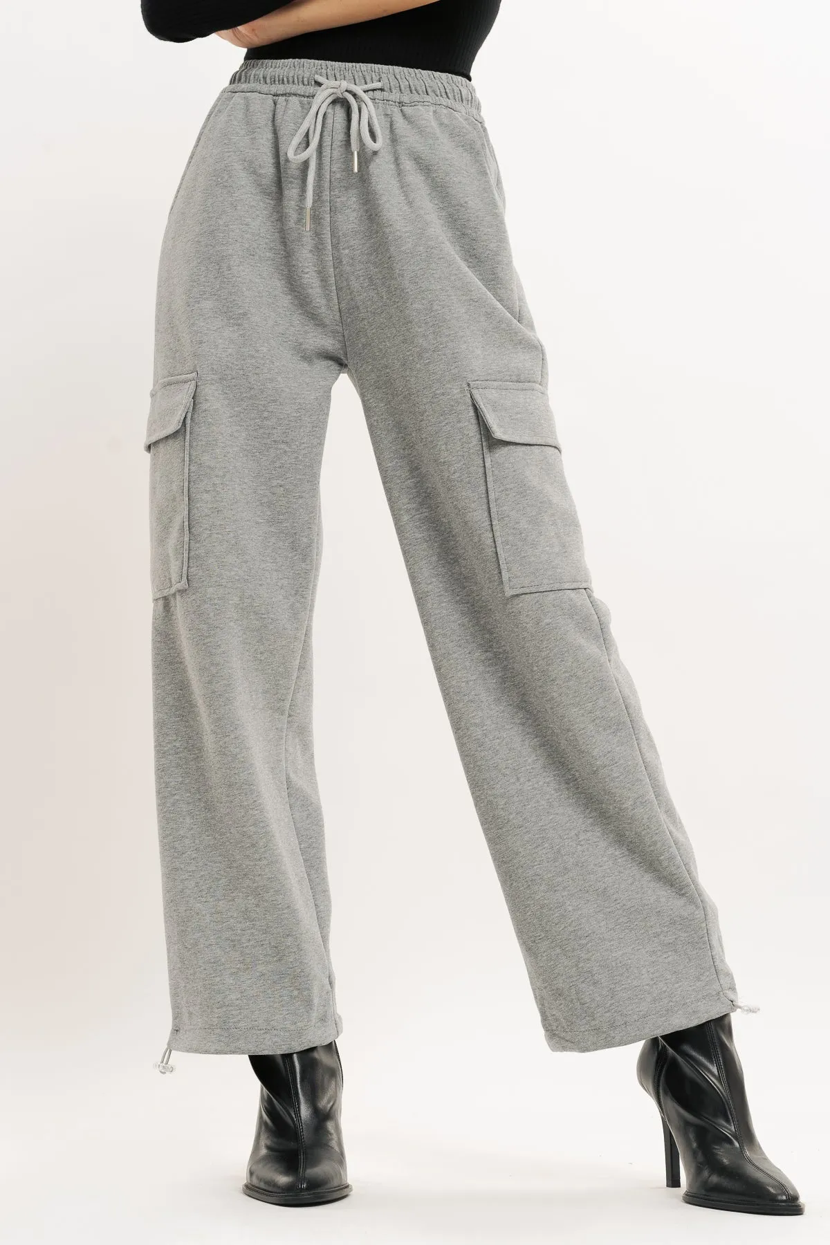 Grey Wide Leg Cargo Trouser