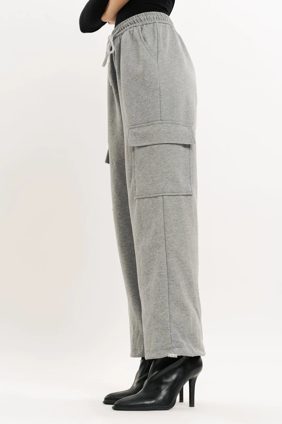 Grey Wide Leg Cargo Trouser