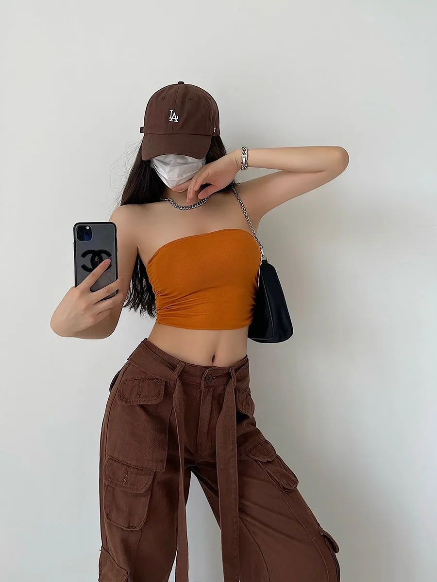 Halia Solid Color Sleeveless Tube Cropped Top